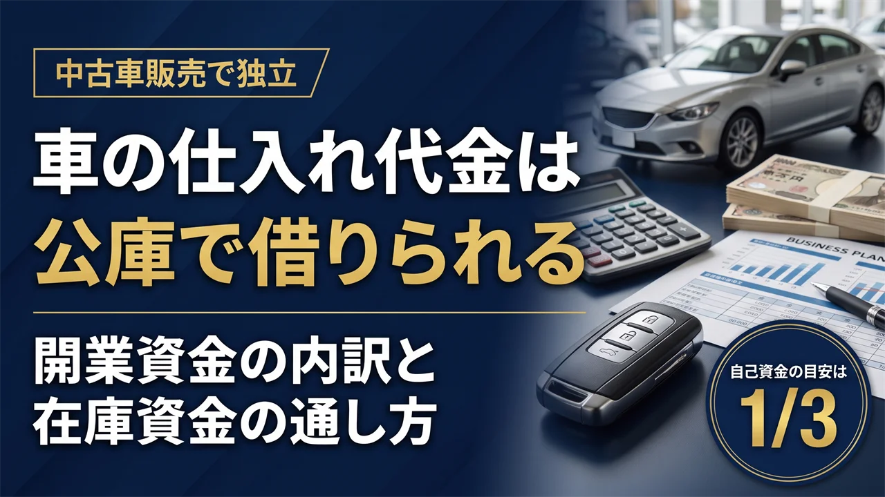 中古車販売業の開業資金はいくら？在庫資金と創業融資の通し方を税理士が解説